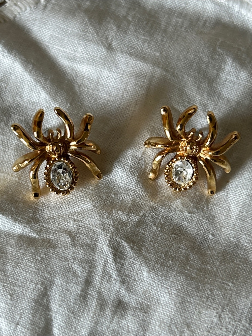 Avon Vintage Gold-Tone Spider Crystal Stud Earrings